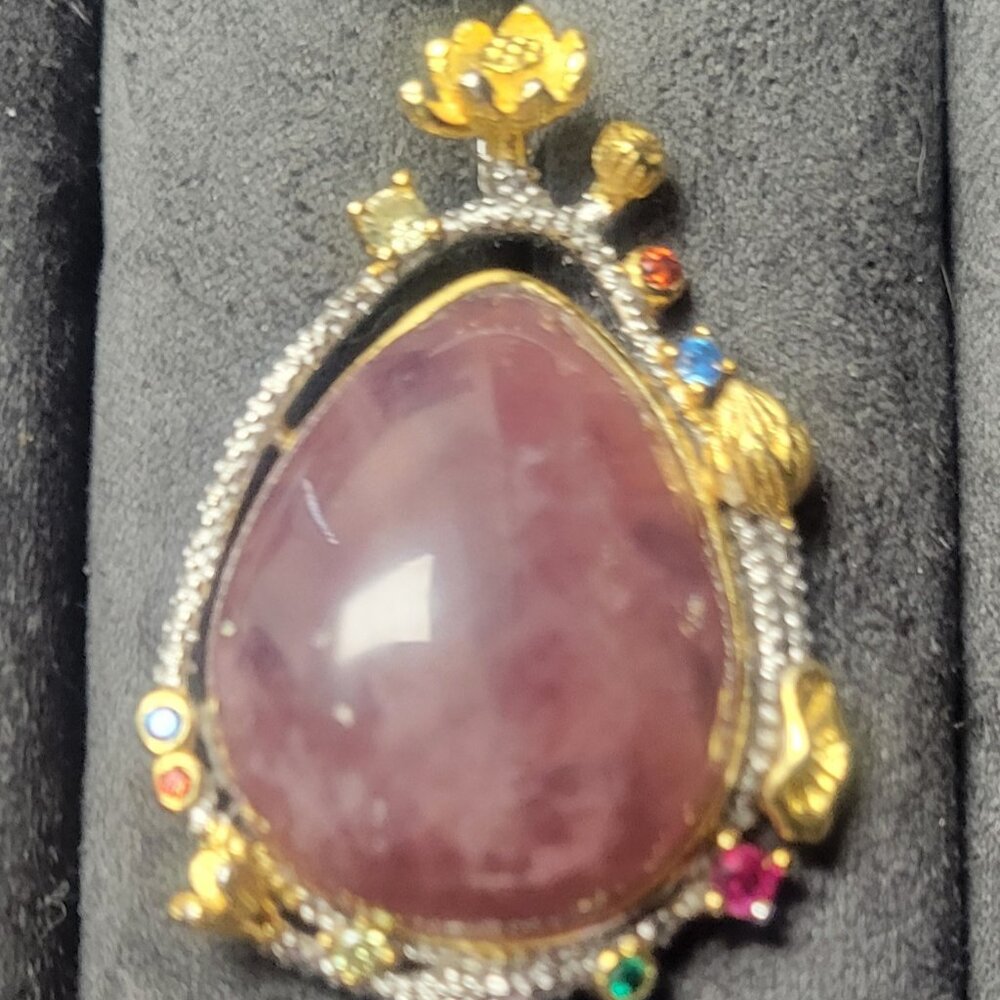 Large Purple Madagascar Rose Quartz Italian Style Pendant